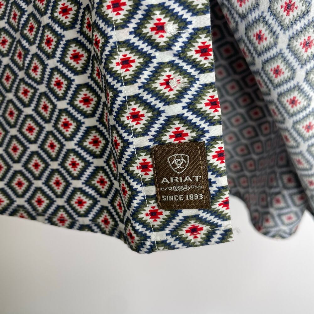 Ariat Green Red Blue Aztec Pattern Button Down Lo… - image 7